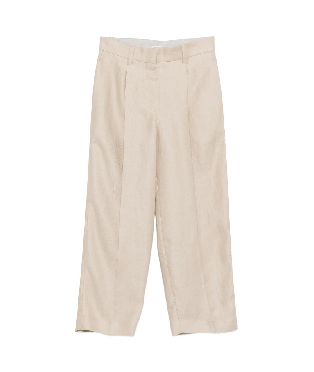 BRUNELLO CUCINELLI Бежевые льняные прямые брюки, фото 1