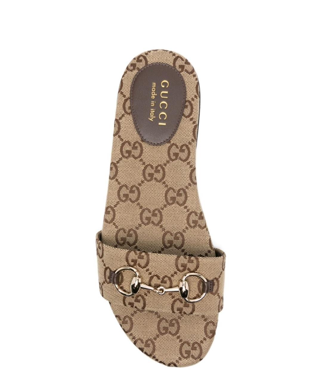 GUCCI Бежевые текстильные шлепанцы, фото 4