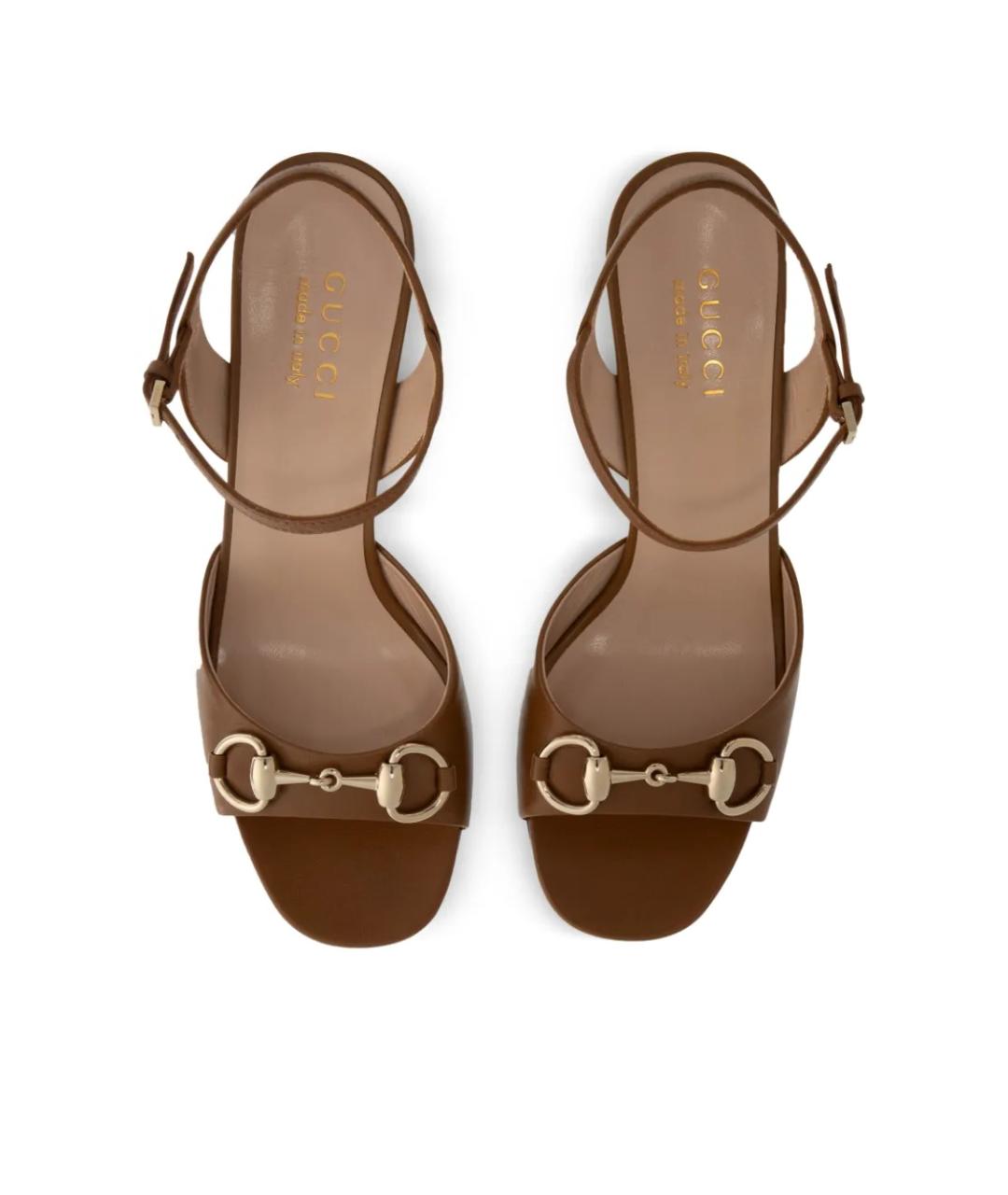 GUCCI Коричневые кожаные босоножки, фото 4