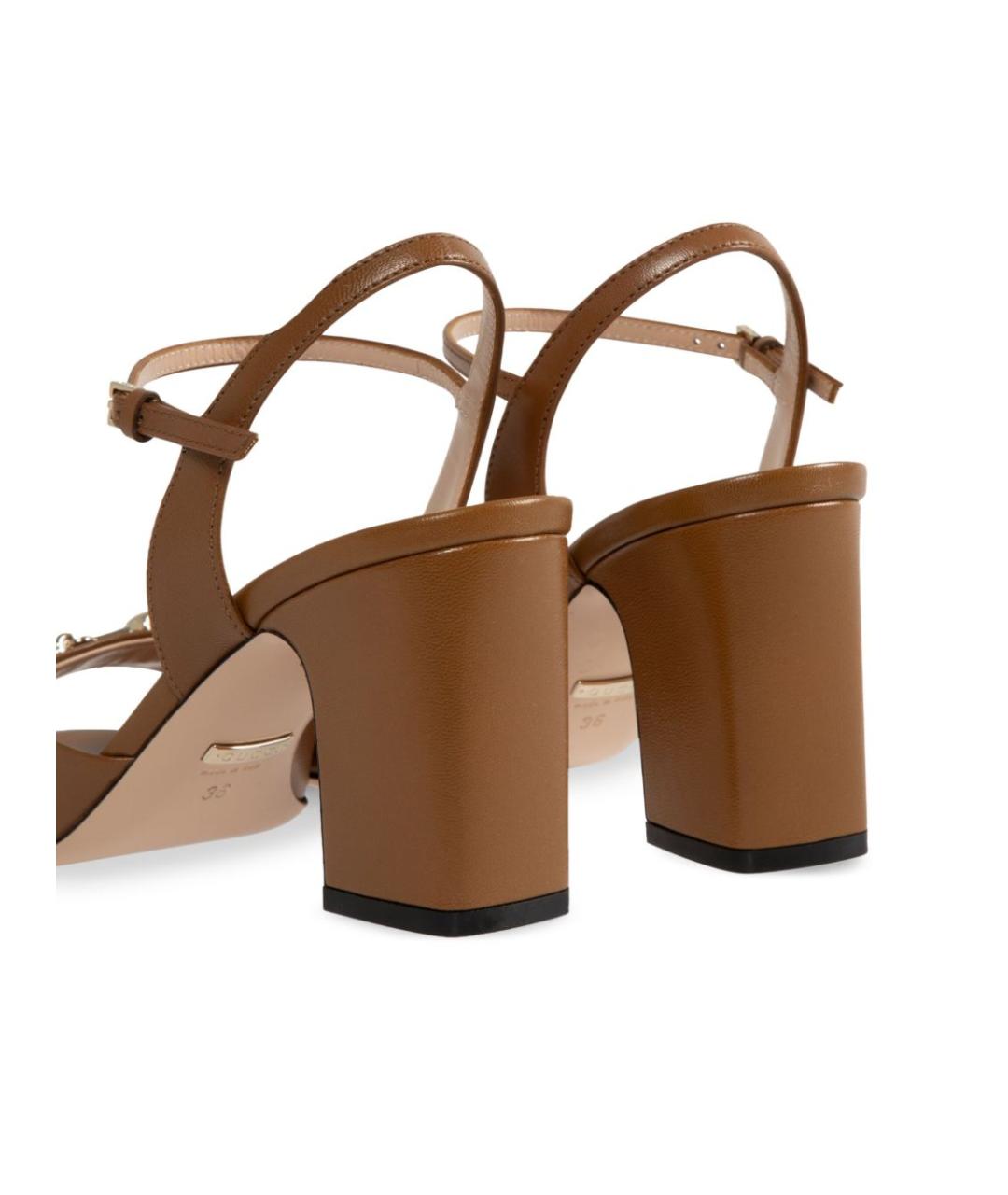 GUCCI Коричневые кожаные босоножки, фото 3