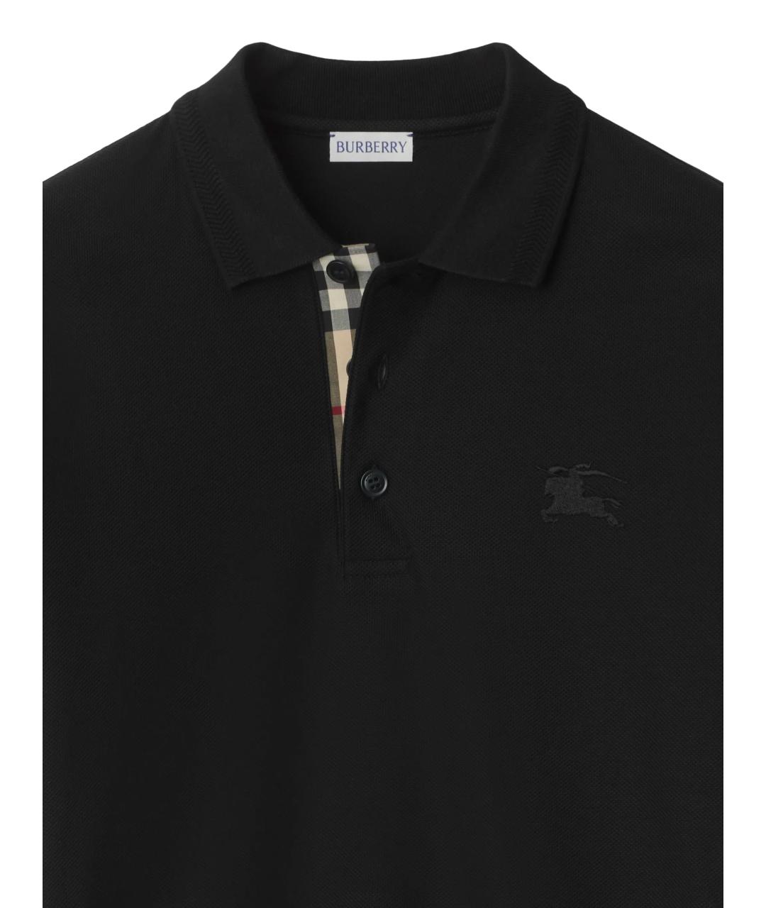 BURBERRY Черное хлопковое поло с коротким рукавом, фото 2