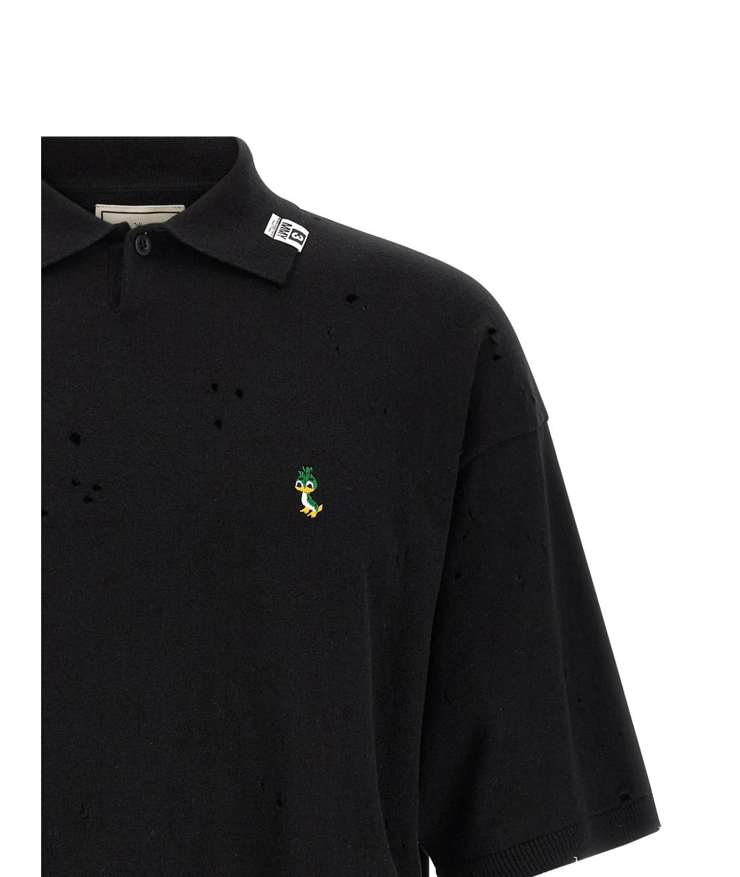 Mihara Yasuhiro Черное хлопковое поло с коротким рукавом, фото 2