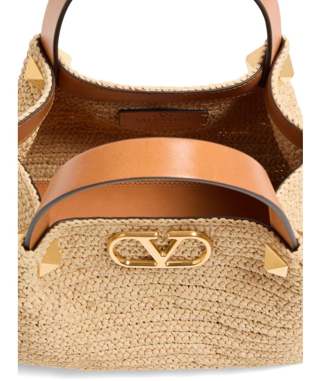 VALENTINO Бежевая пелетеная сумка тоут, фото 5