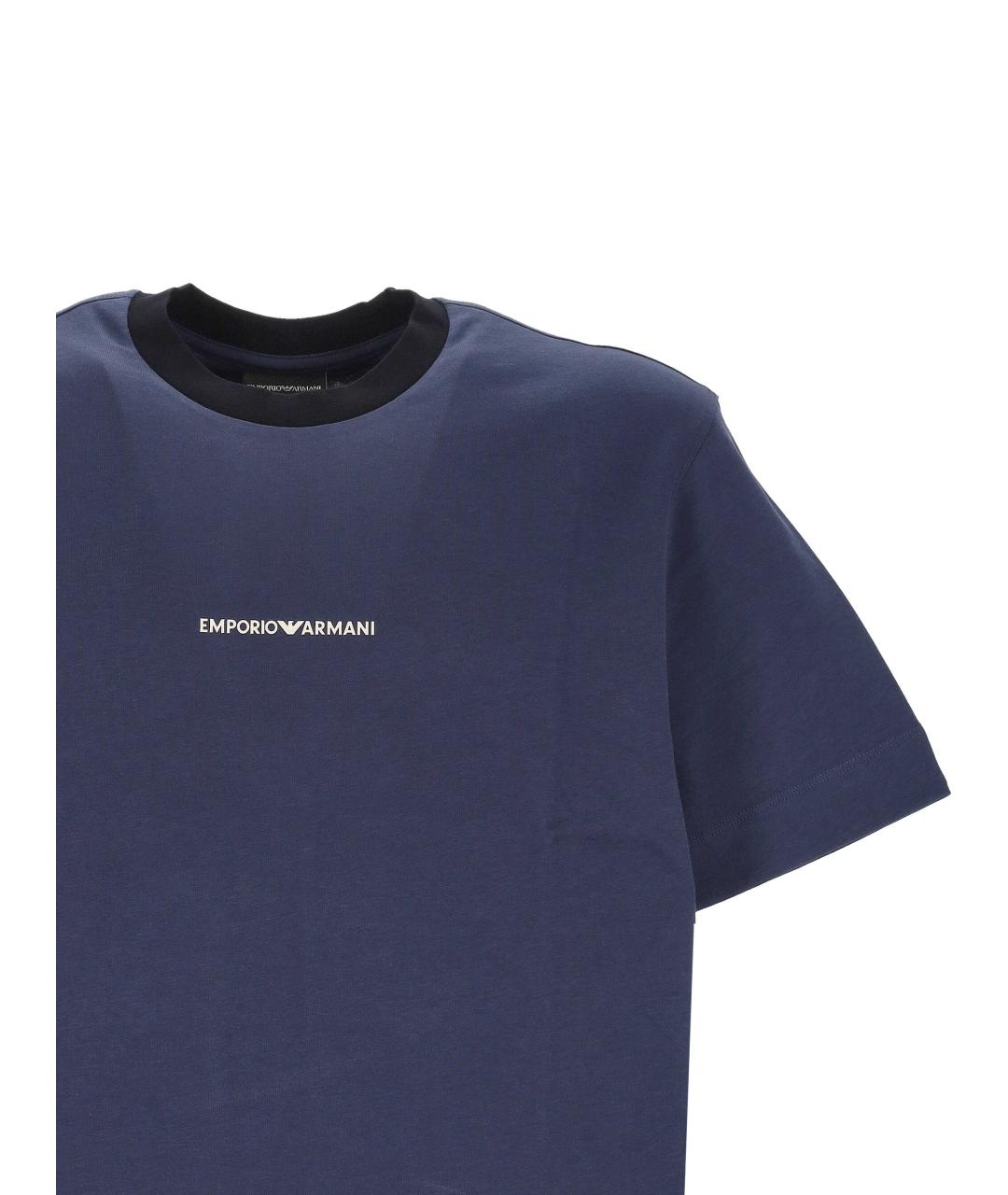 EMPORIO ARMANI Синяя хлопковая футболка, фото 2