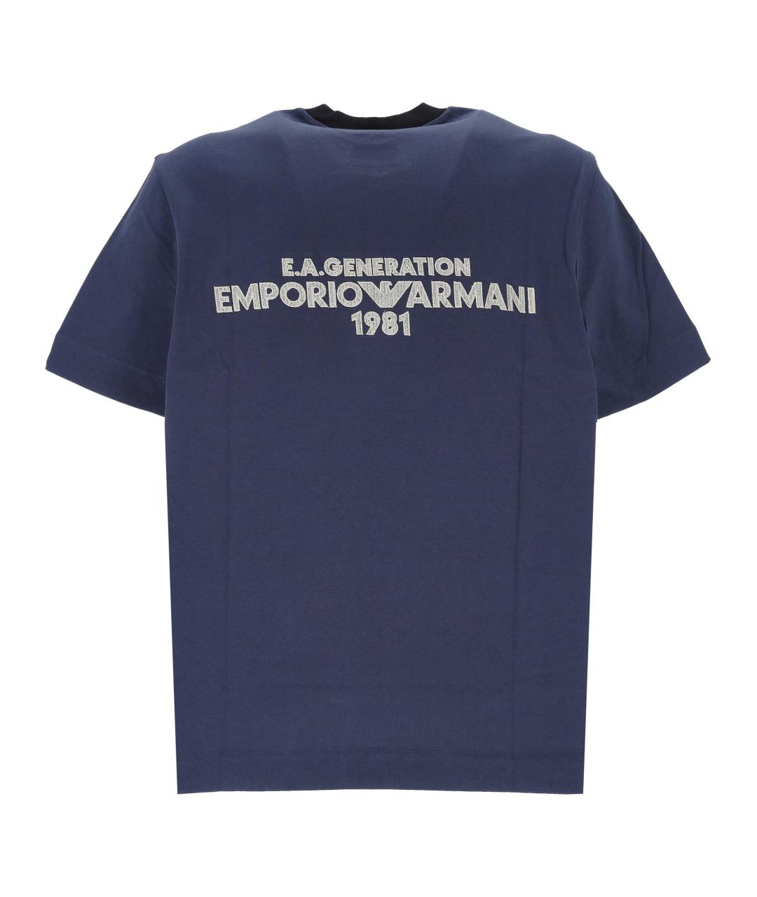 EMPORIO ARMANI Синяя хлопковая футболка, фото 3