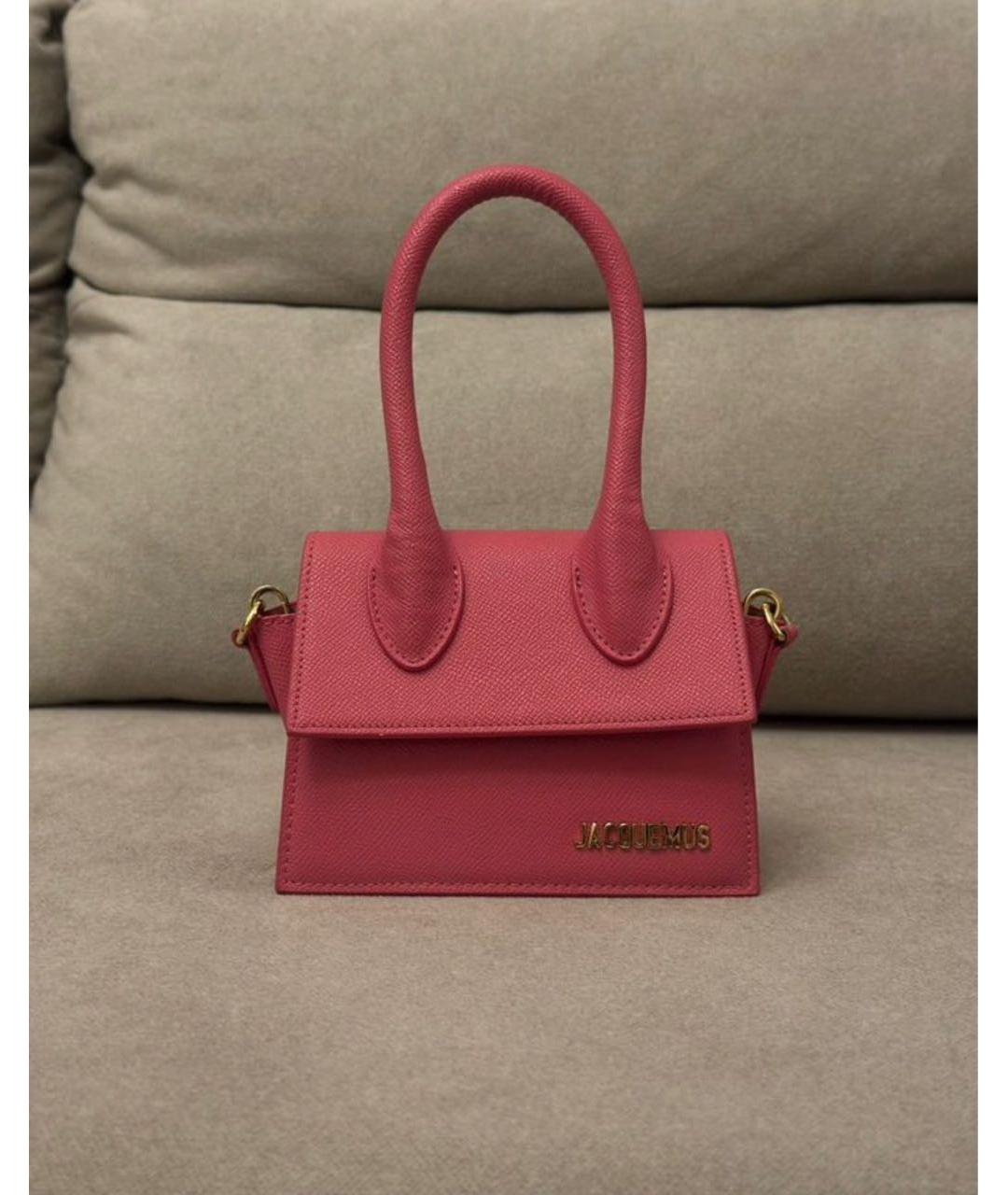 JACQUEMUS Розовая кожаная сумка с короткими ручками, фото 4