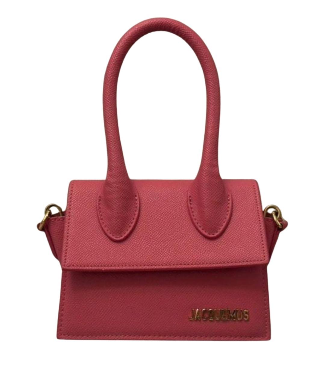 JACQUEMUS Розовая кожаная сумка с короткими ручками, фото 1