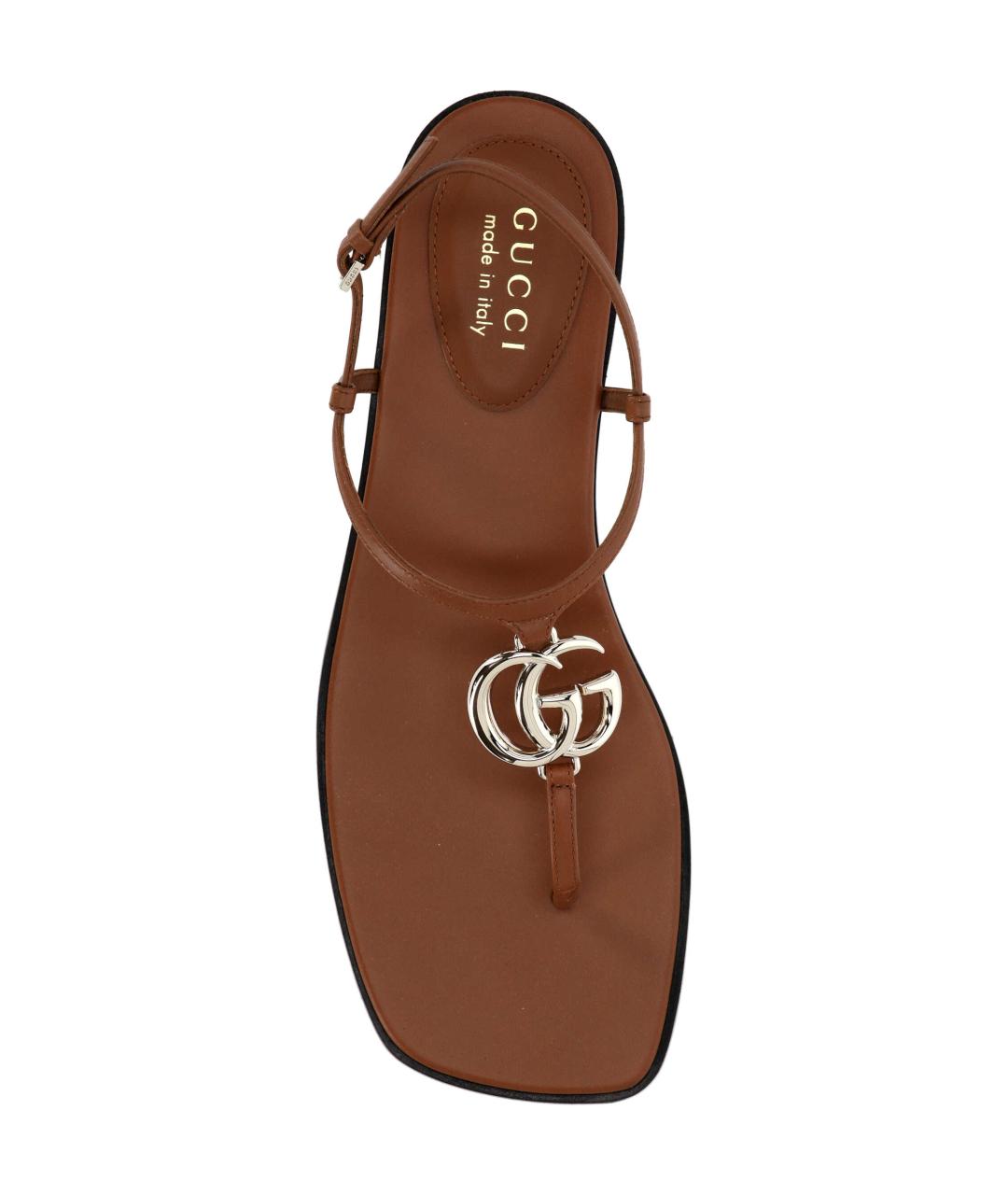 GUCCI Коричневые кожаные босоножки, фото 4