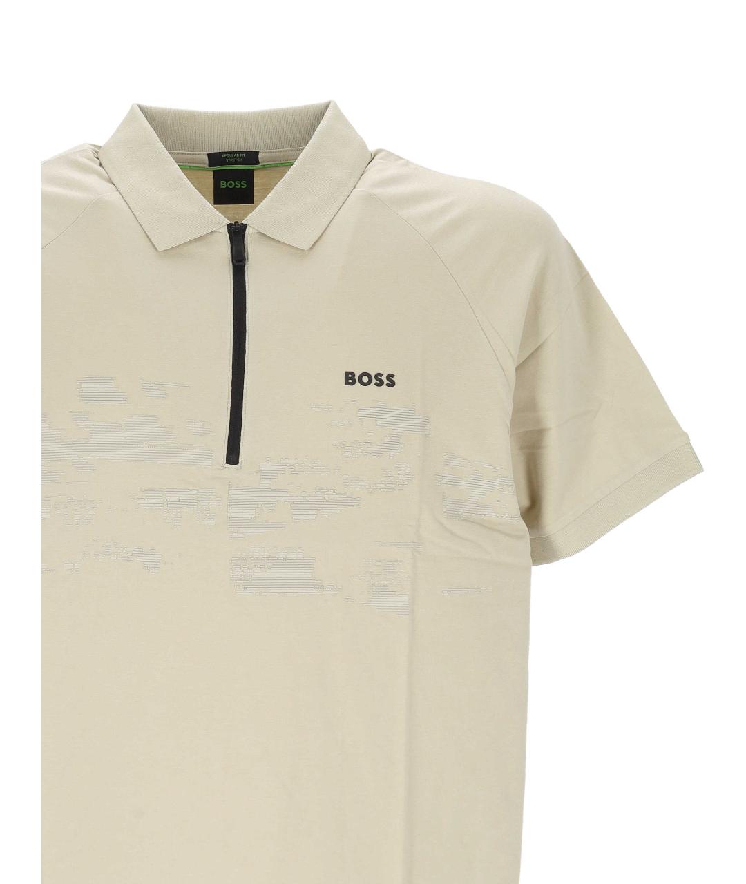 HUGO BOSS Бежевое хлопковое поло с коротким рукавом, фото 2