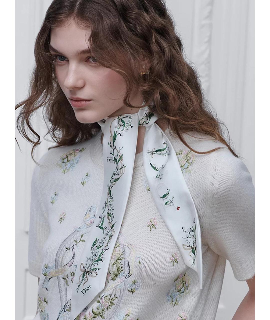 CHRISTIAN DIOR Белый шелковый шарф, фото 2