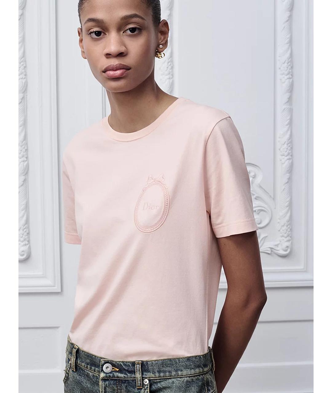 CHRISTIAN DIOR Розовая хлопковая футболка, фото 2