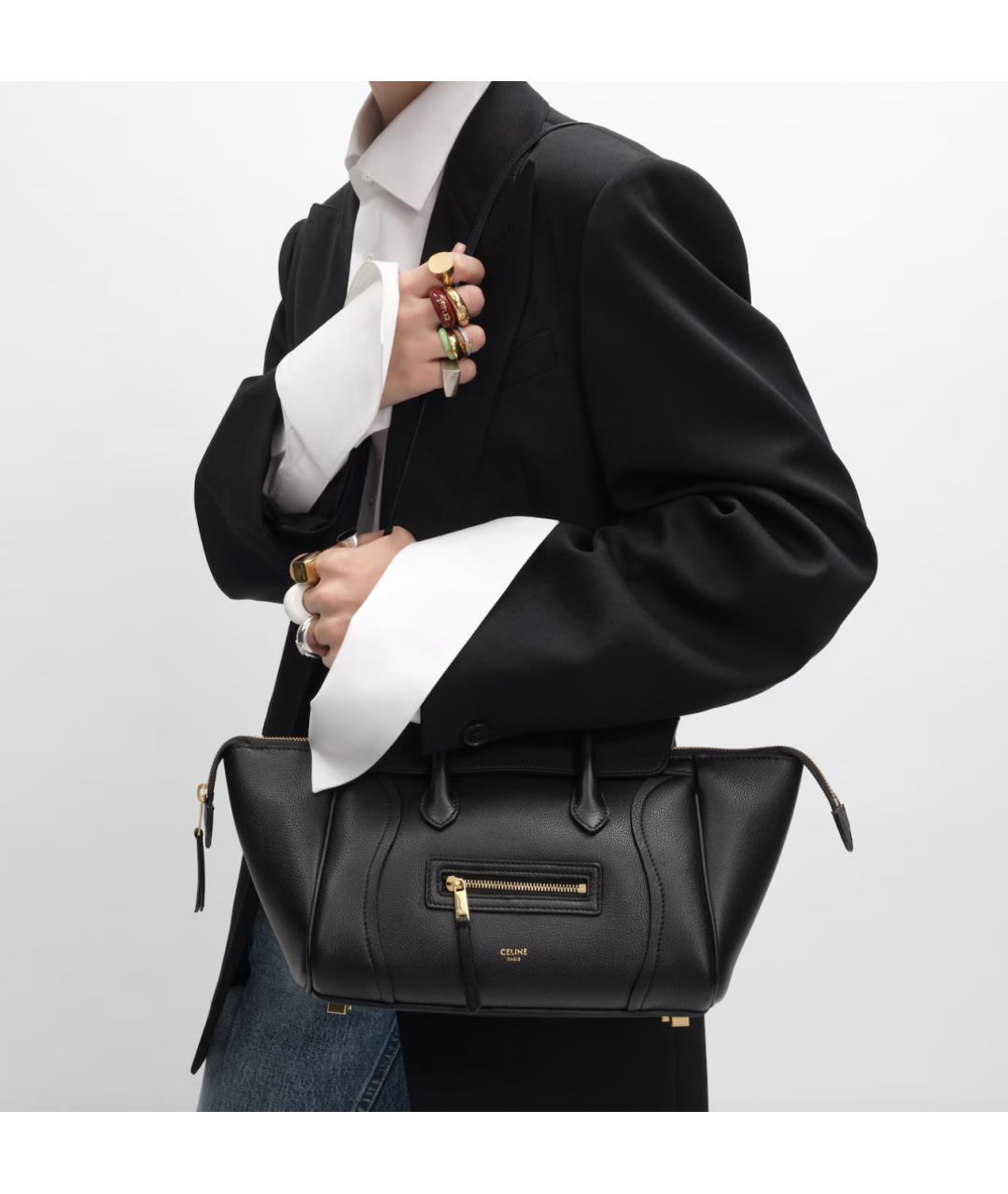 CELINE Черная кожаная сумка тоут, фото 2