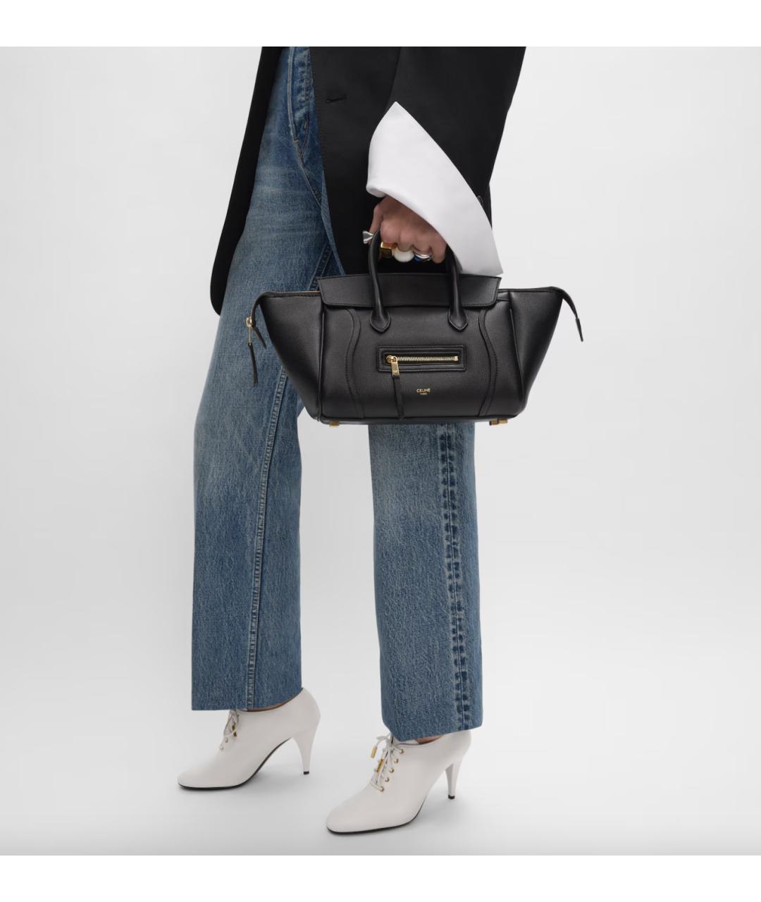 CELINE Черная кожаная сумка тоут, фото 3