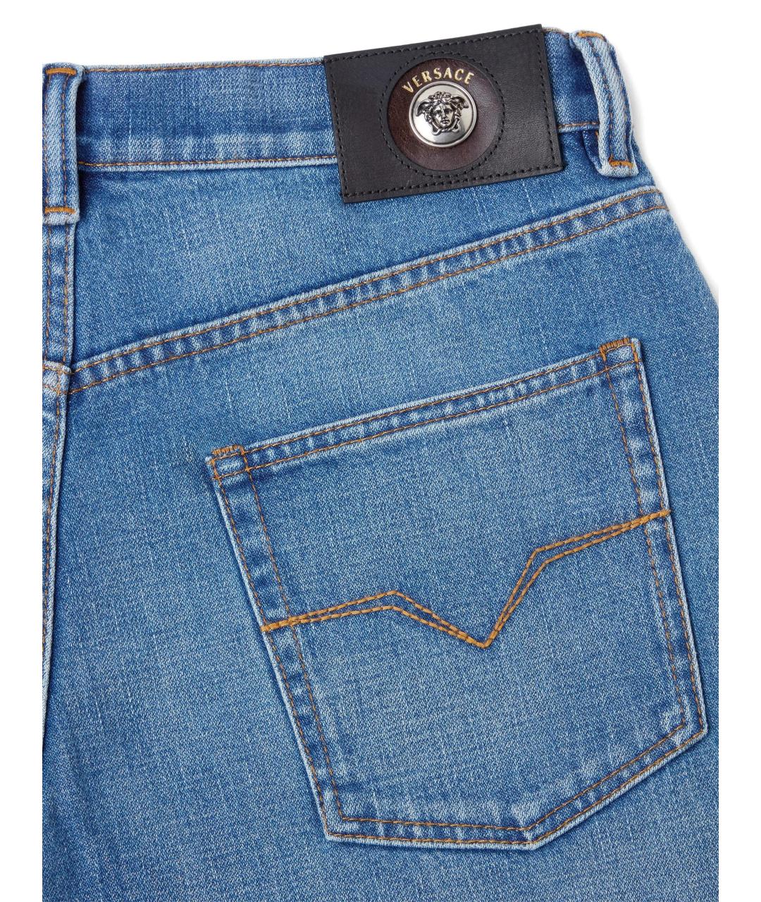 VERSACE Синие хлопковые прямые джинсы, фото 4