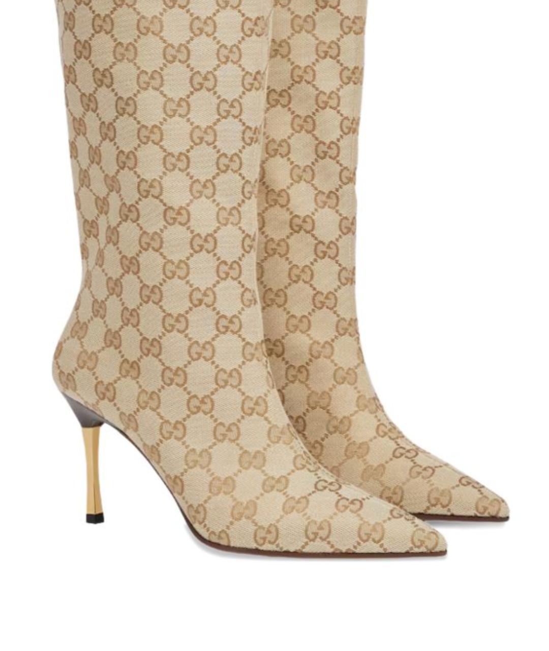 GUCCI Бежевые текстильные сапоги, фото 4