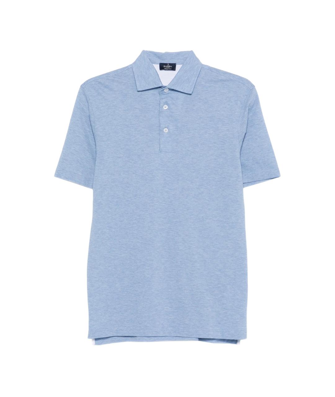 BARBA Голубое хлопковое поло с коротким рукавом, фото 1