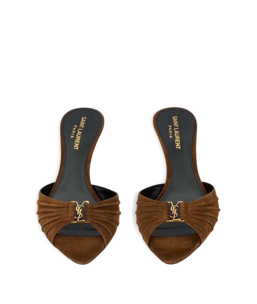 SAINT LAURENT Коричневые замшевые мюли, фото 4