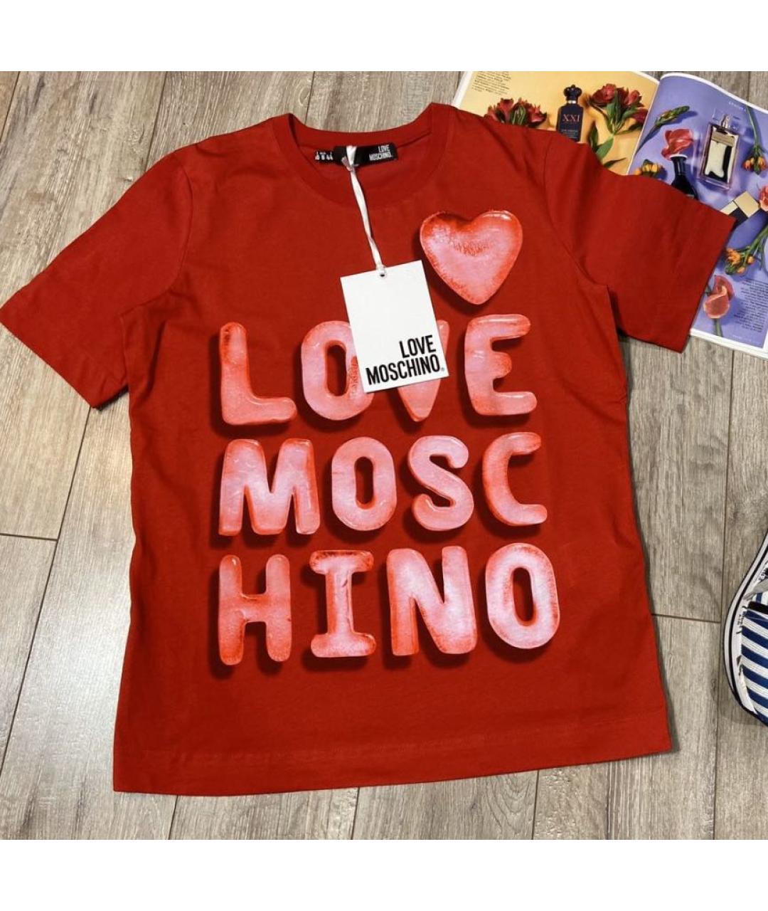 LOVE MOSCHINO Красная хлопковая футболка, фото 6