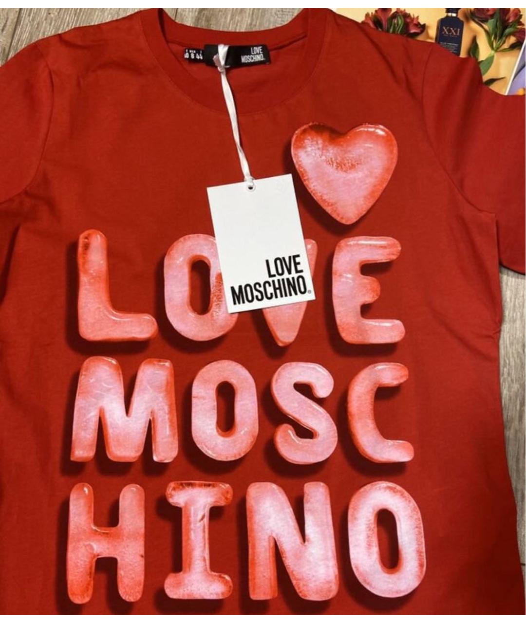 LOVE MOSCHINO Красная хлопковая футболка, фото 2