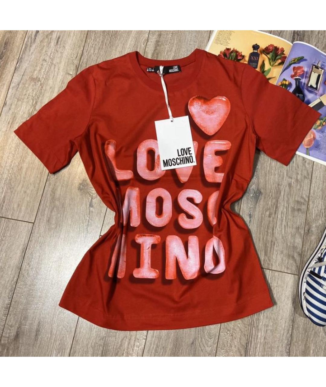 LOVE MOSCHINO Красная хлопковая футболка, фото 4
