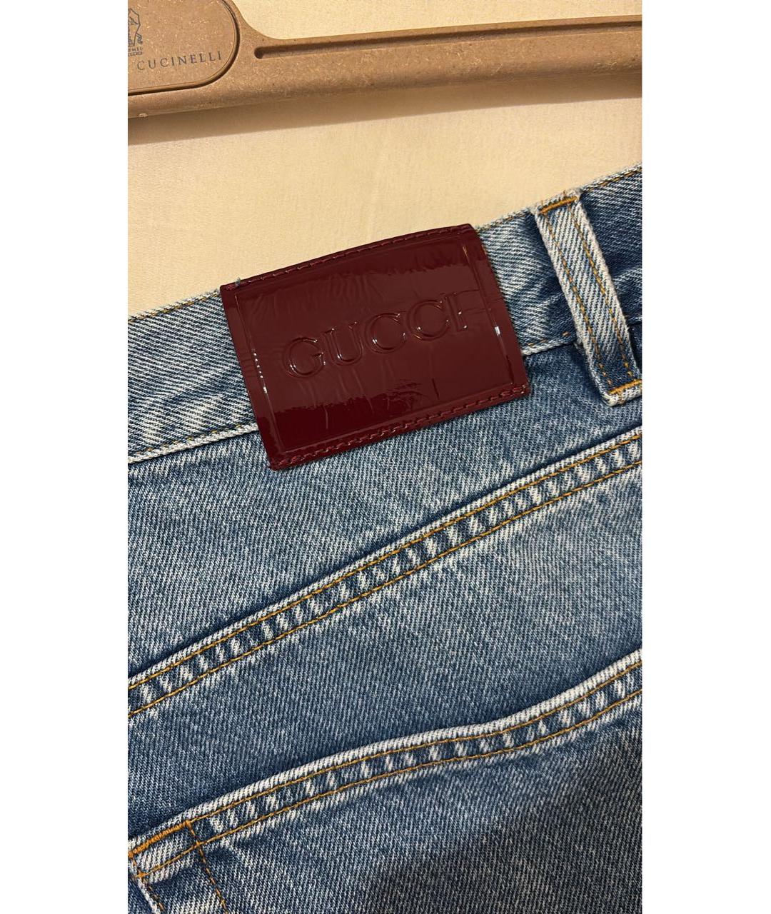 GUCCI Голубые хлопковые прямые джинсы, фото 5