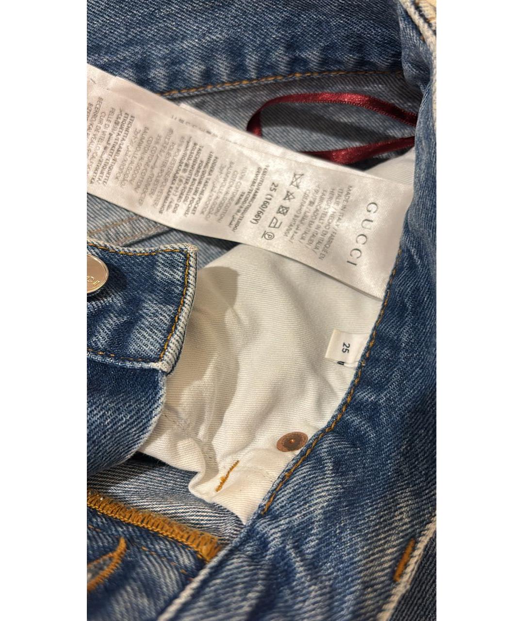 GUCCI Голубые хлопковые прямые джинсы, фото 4