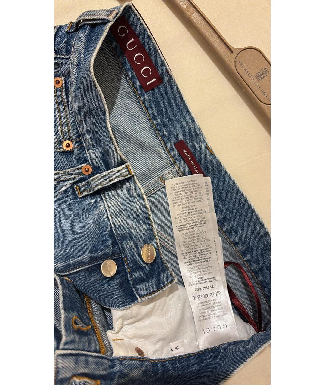 GUCCI Голубые хлопковые прямые джинсы, фото 3