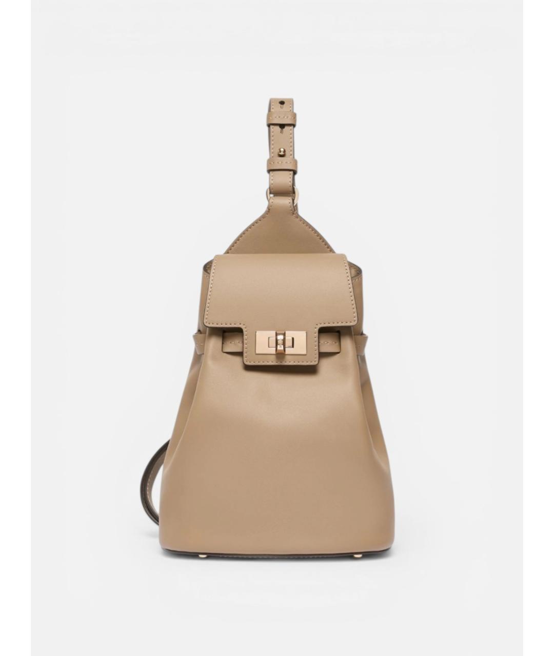 MAX MARA Бежевый кожаный рюкзак, фото 5