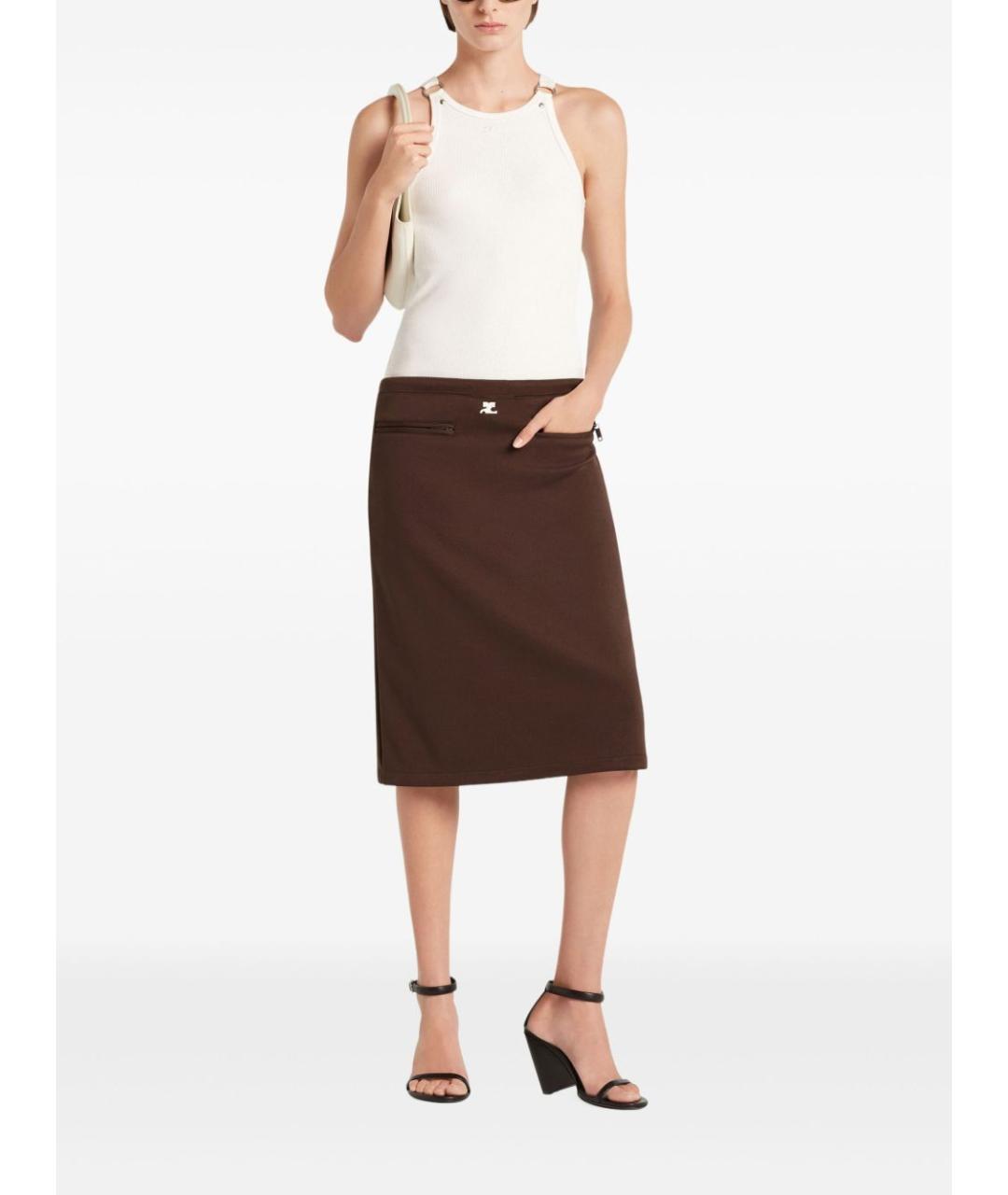 COURREGES Коричневая полиэстеровая юбка миди, фото 2