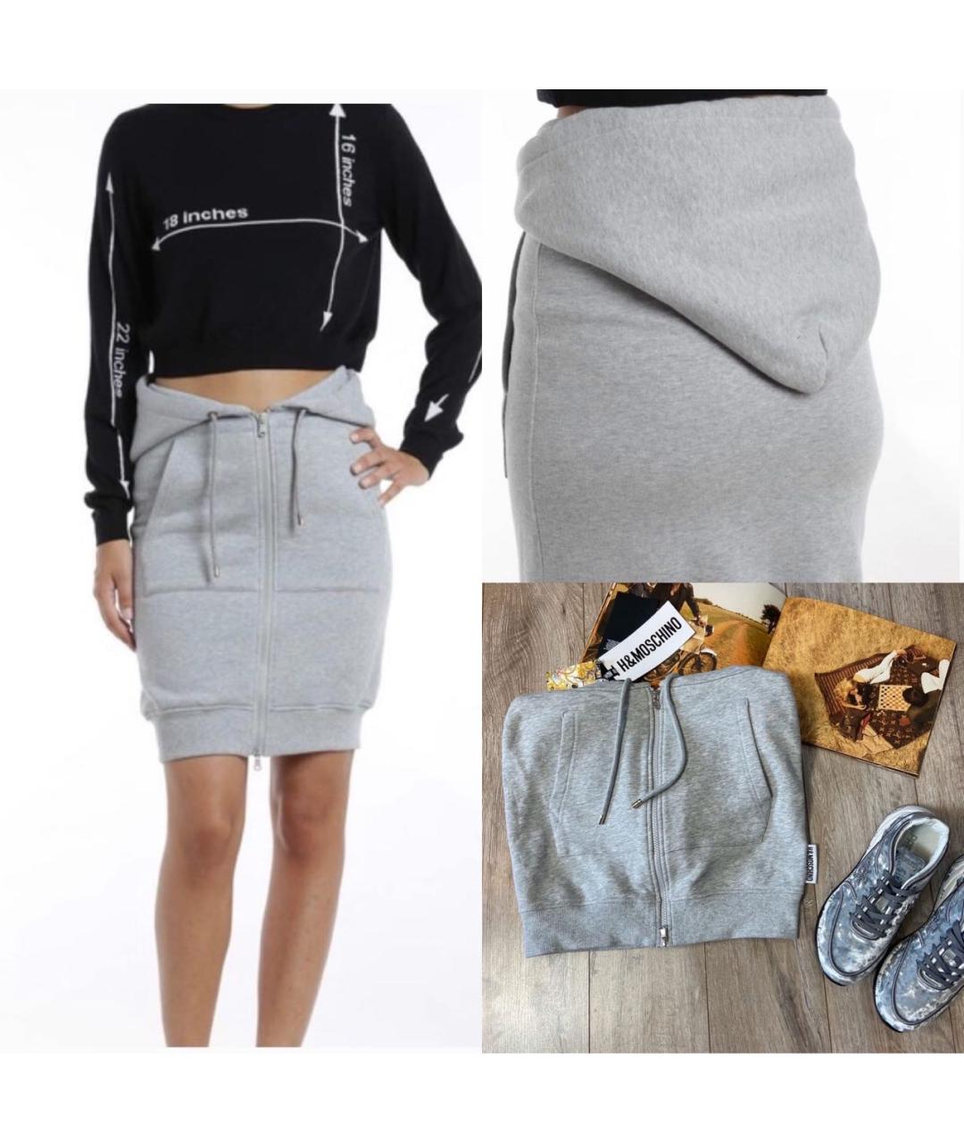 MOSCHINO Серая хлопковая юбка мини, фото 8