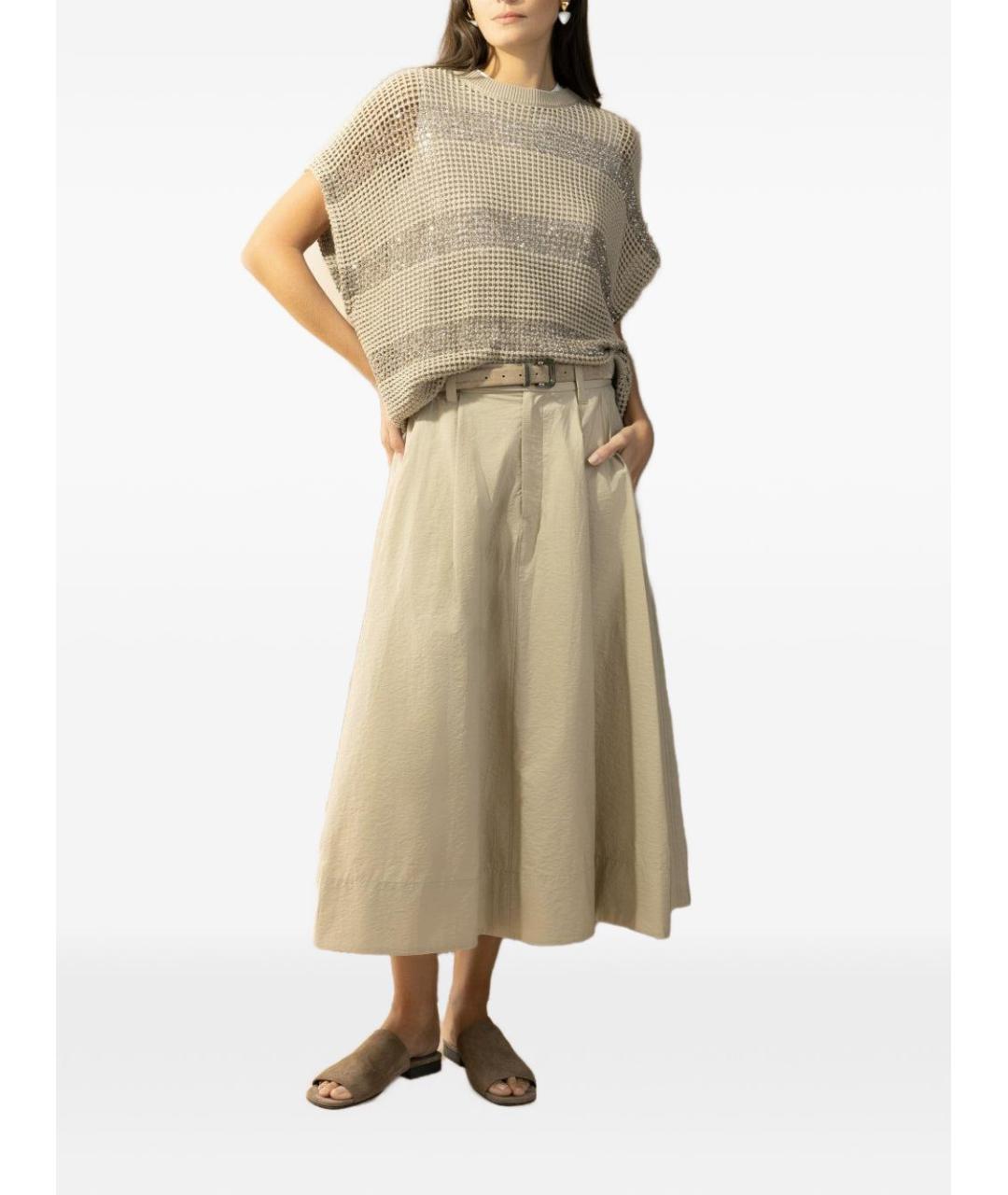 BRUNELLO CUCINELLI Бежевая хлопковая футболка, фото 2