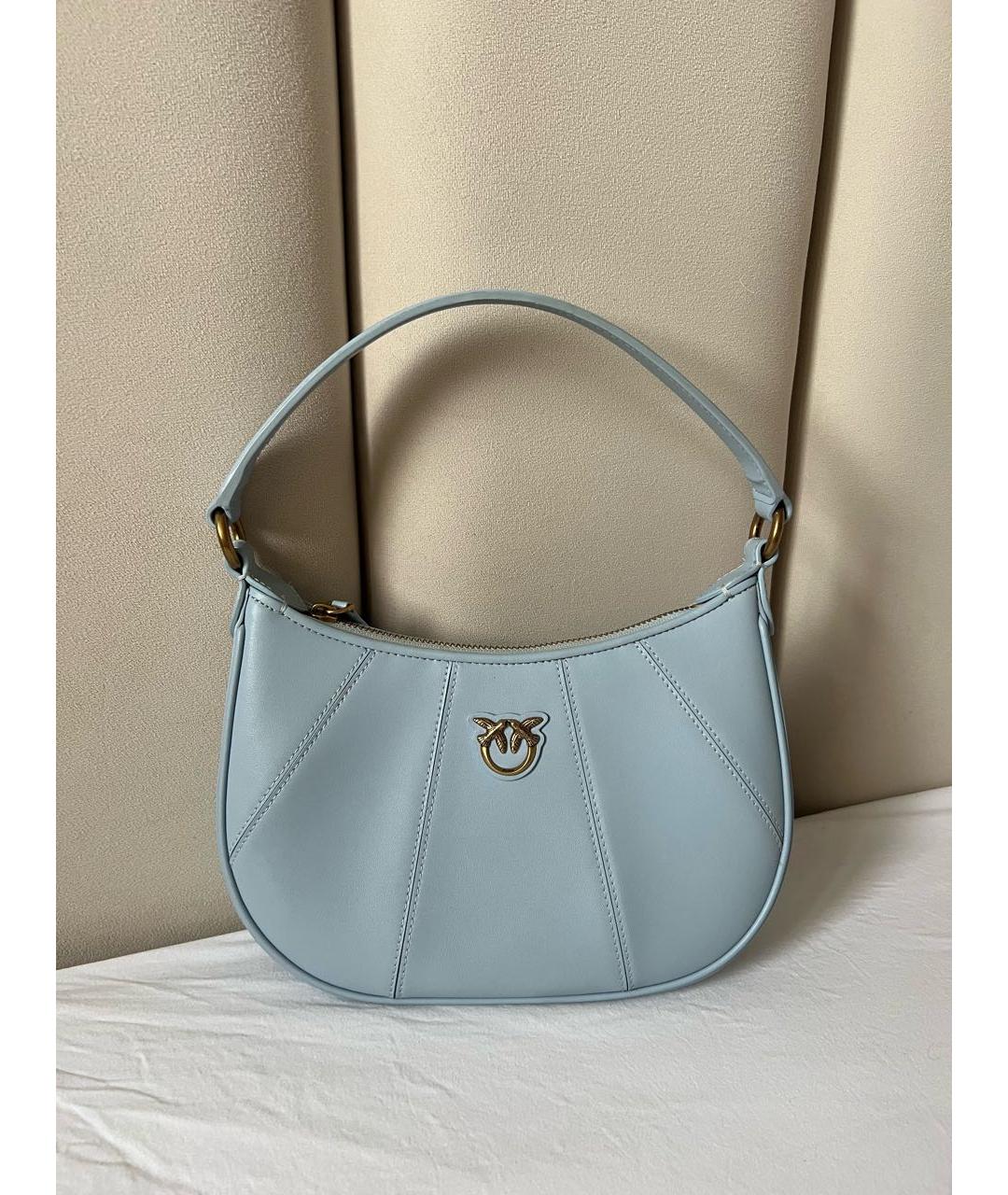 PINKO Голубая кожаная сумка с короткими ручками, фото 4
