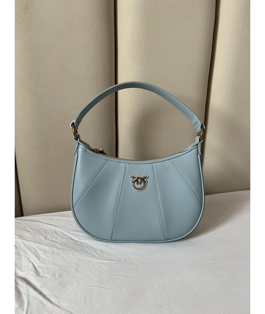 PINKO Голубая кожаная сумка с короткими ручками, фото 5