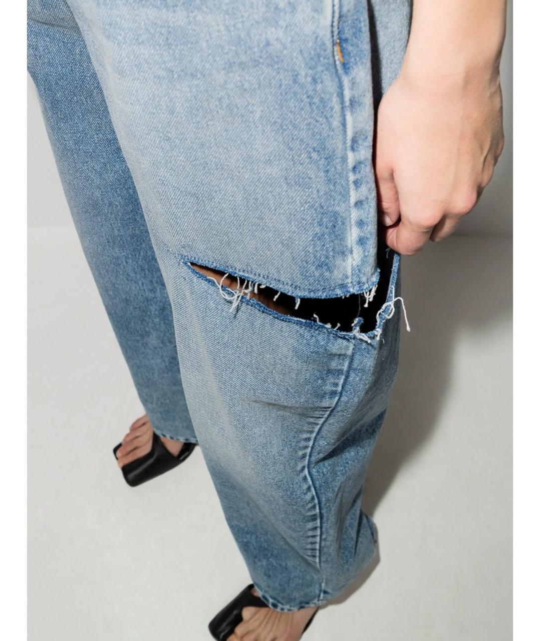 MAISON MARGIELA Голубые хлопковые прямые джинсы, фото 4
