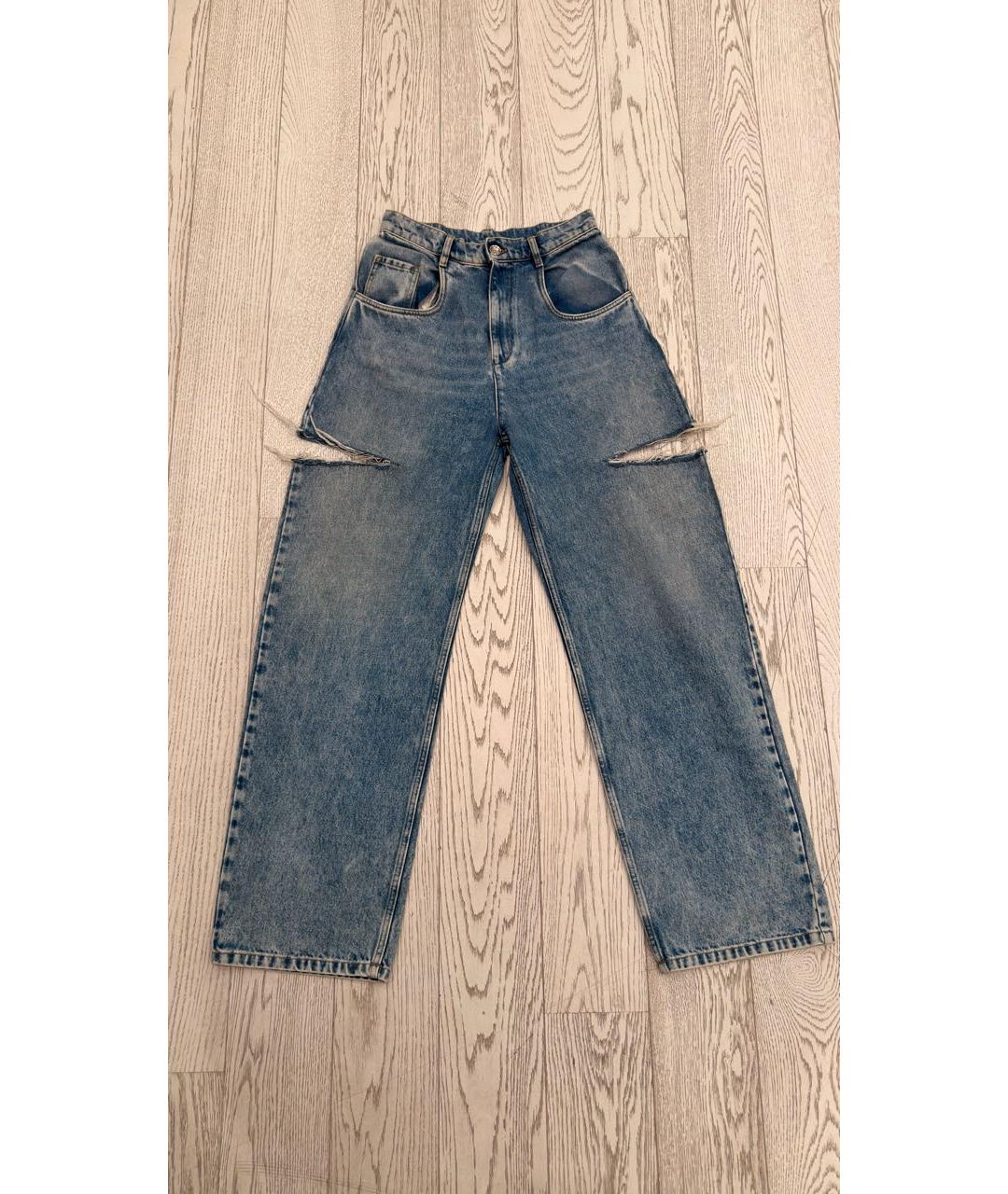 MAISON MARGIELA Голубые хлопковые прямые джинсы, фото 5