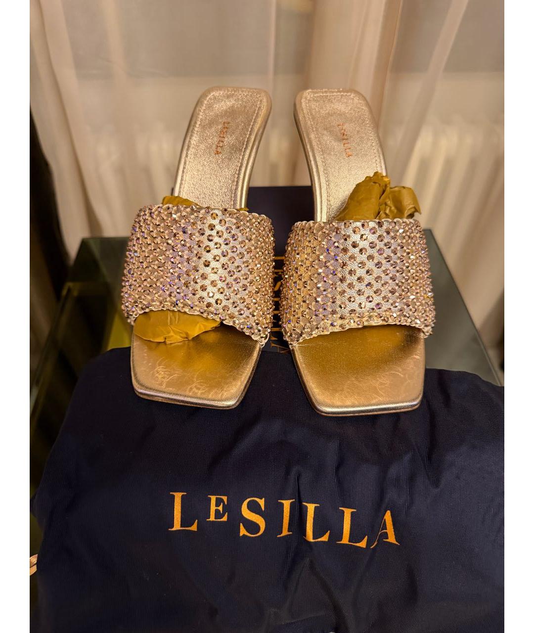 LE SILLA Золотые кожаные мюли, фото 2