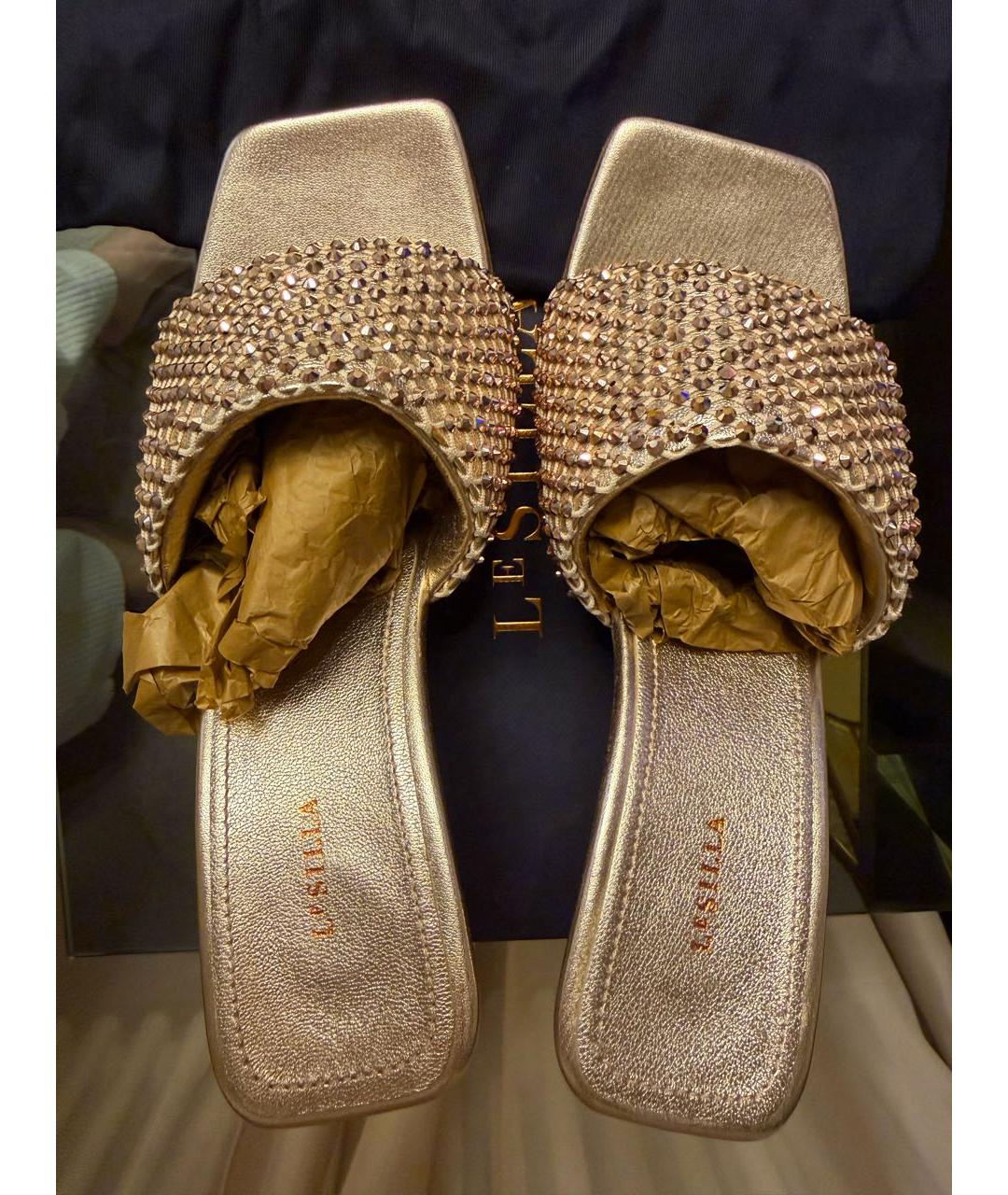 LE SILLA Золотые кожаные мюли, фото 3