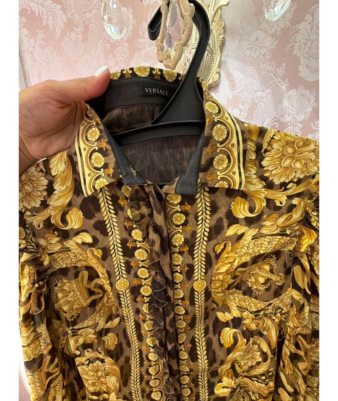 VERSACE Желтая шелковая блузы, фото 3