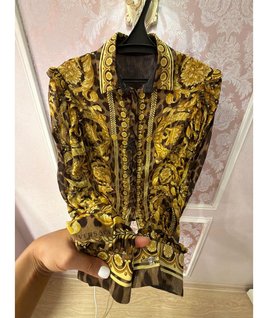 VERSACE Желтая шелковая блузы, фото 6