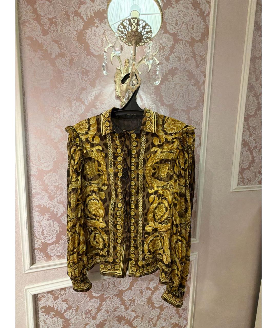 VERSACE Желтая шелковая блузы, фото 7