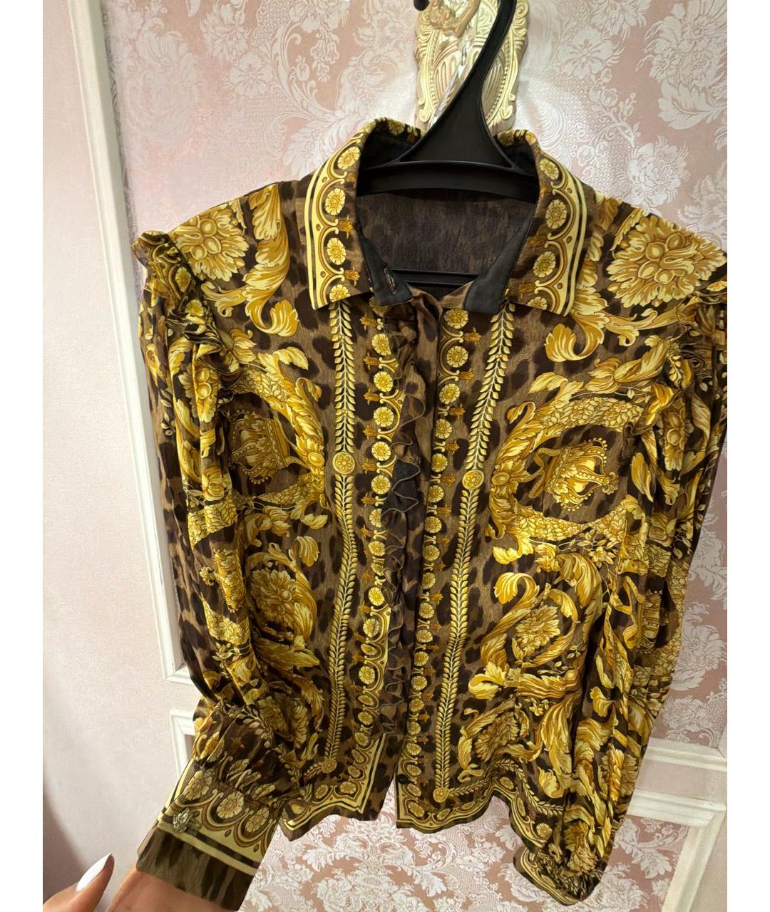 VERSACE Желтая шелковая блузы, фото 4