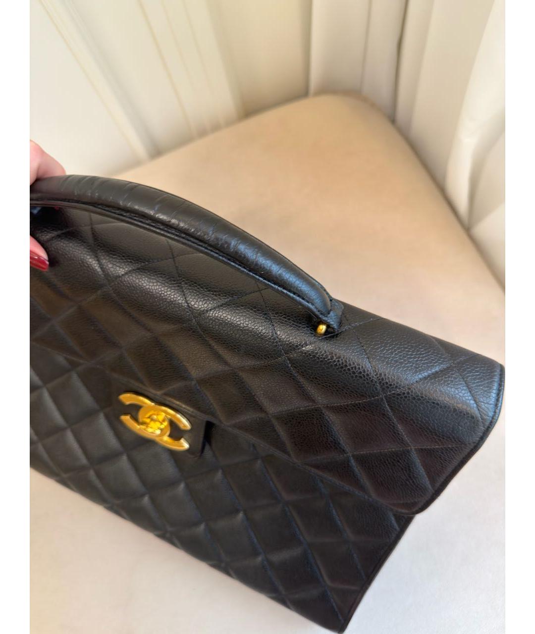 CHANEL Черная кожаная сумка с короткими ручками, фото 6