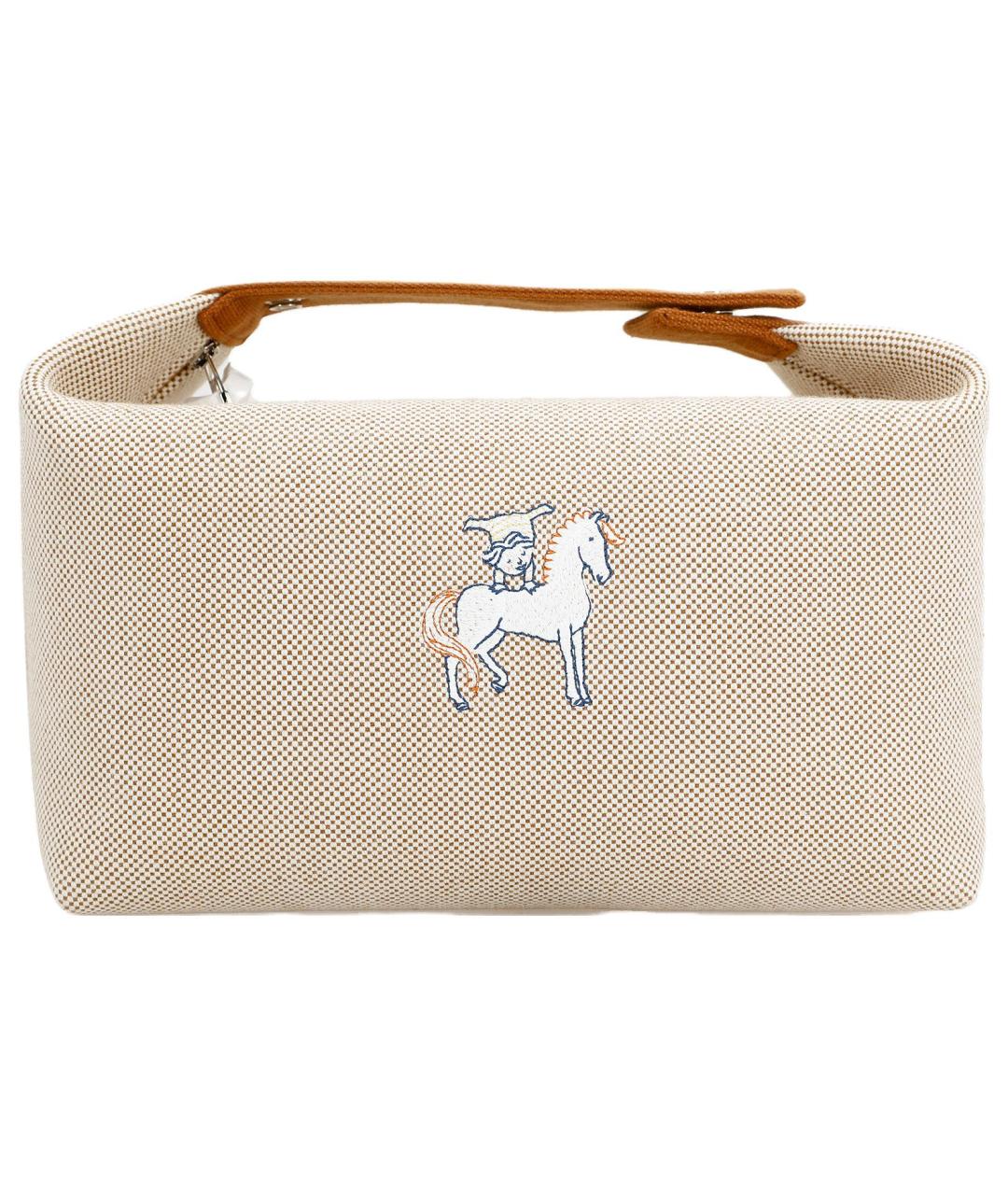 HERMES Бежевая хлопковая косметичка, фото 1