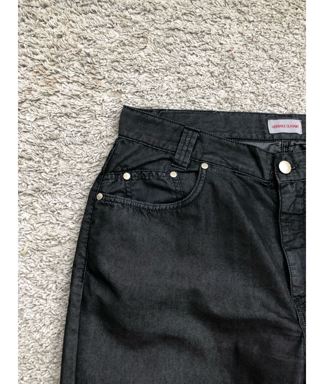 VERSACE Антрацитовые хлопко-полиэстеровые прямые джинсы, фото 7
