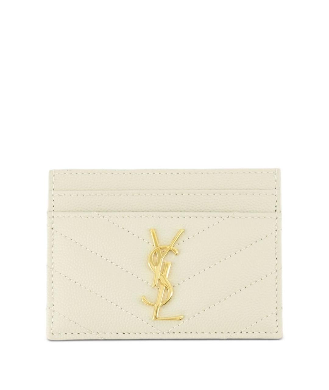 SAINT LAURENT Бежевый кожаный кардхолдер, фото 1