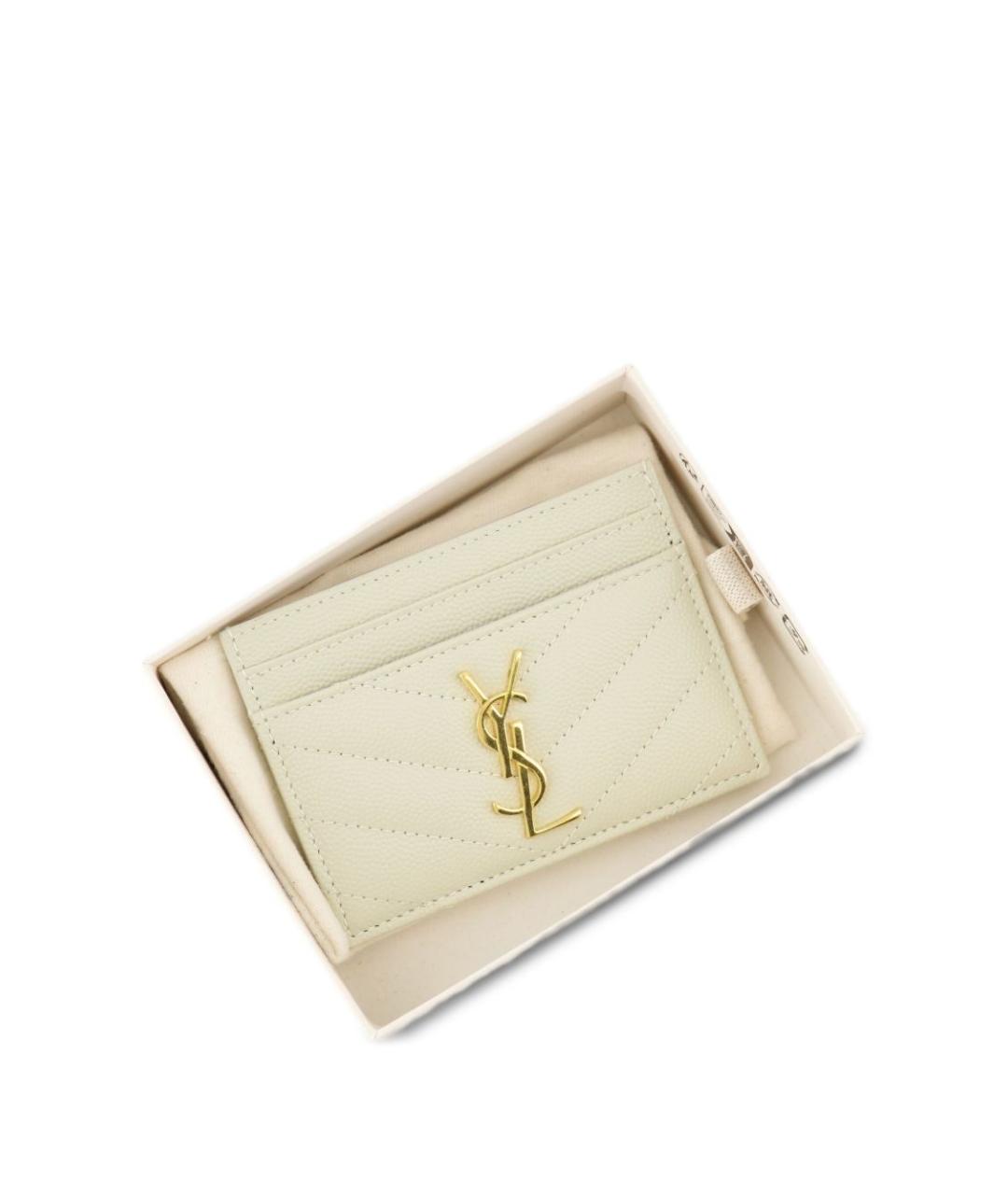 SAINT LAURENT Бежевый кожаный кардхолдер, фото 3