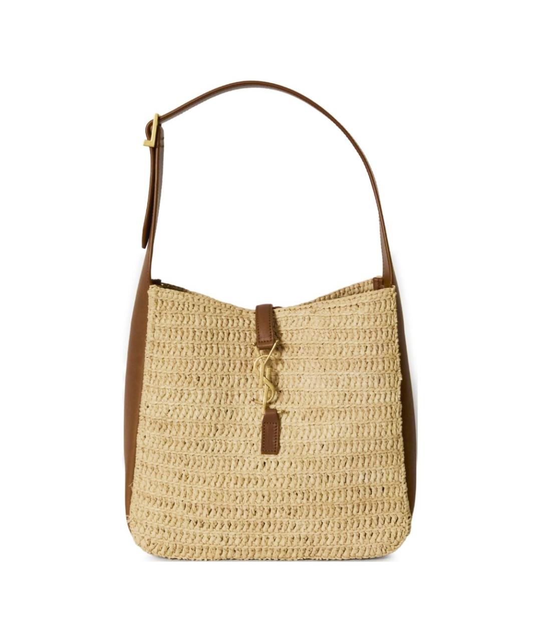 SAINT LAURENT Бежевая пелетеная сумка через плечо, фото 1