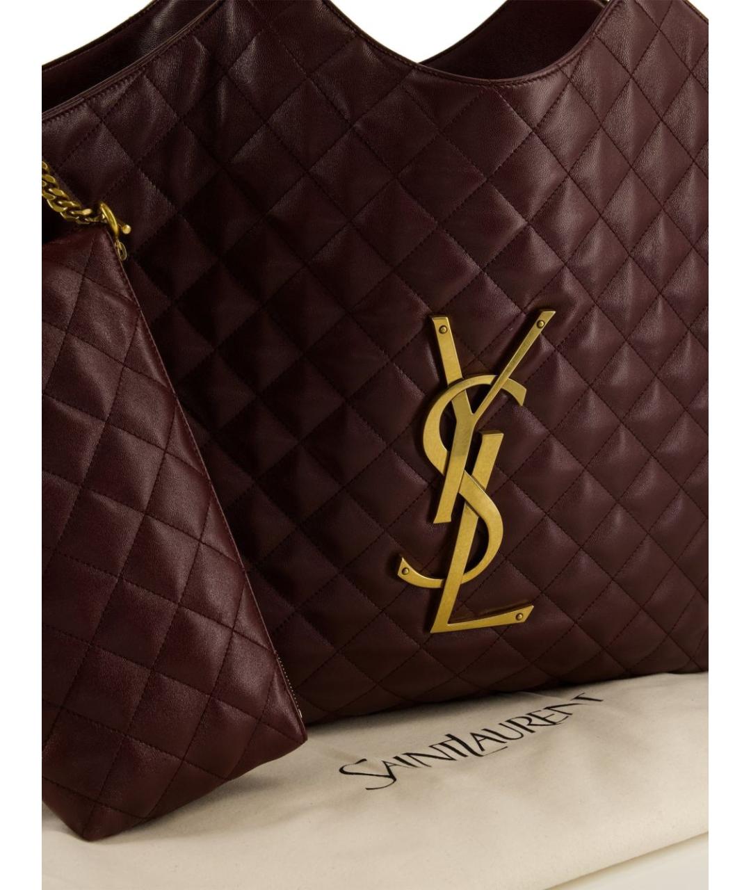 SAINT LAURENT Бордовая кожаная сумка тоут, фото 4