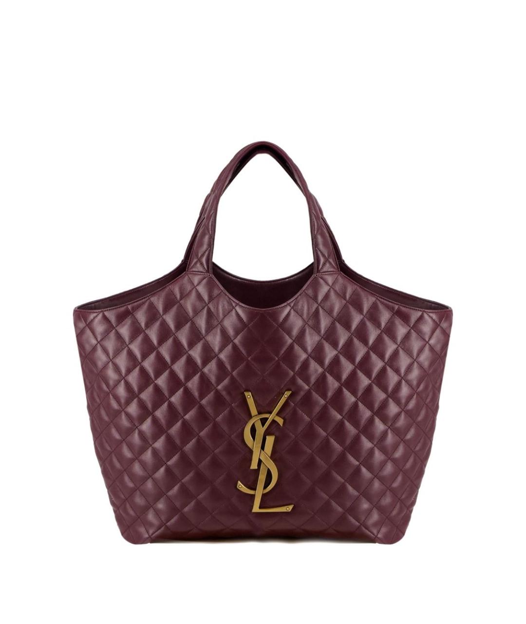 SAINT LAURENT Бордовая кожаная сумка тоут, фото 1