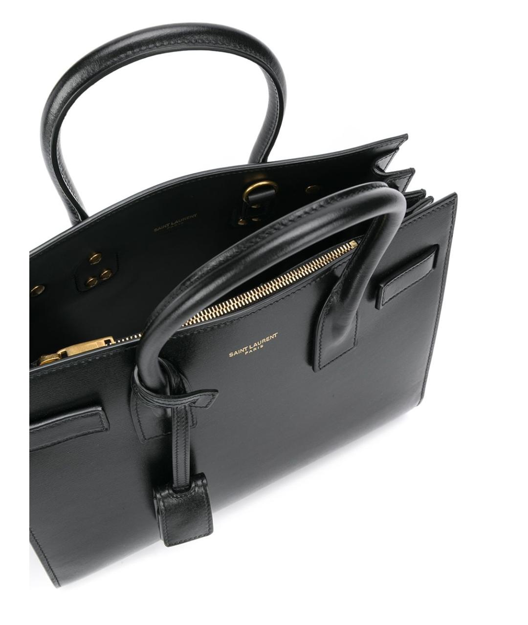 SAINT LAURENT Черная кожаная сумка тоут, фото 5